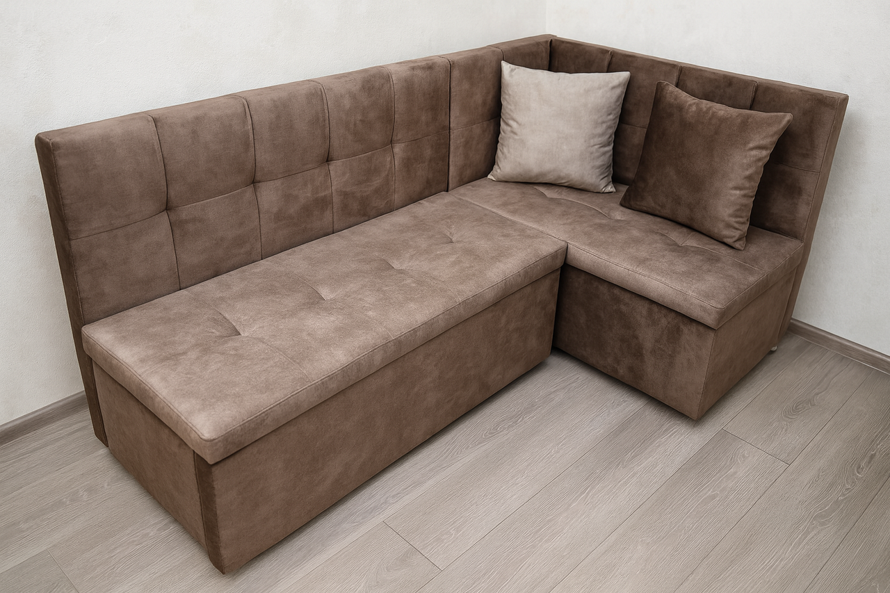 Диван кутовий для вузької кухні з шухлядою + спальним місцем 1080х1800 мм