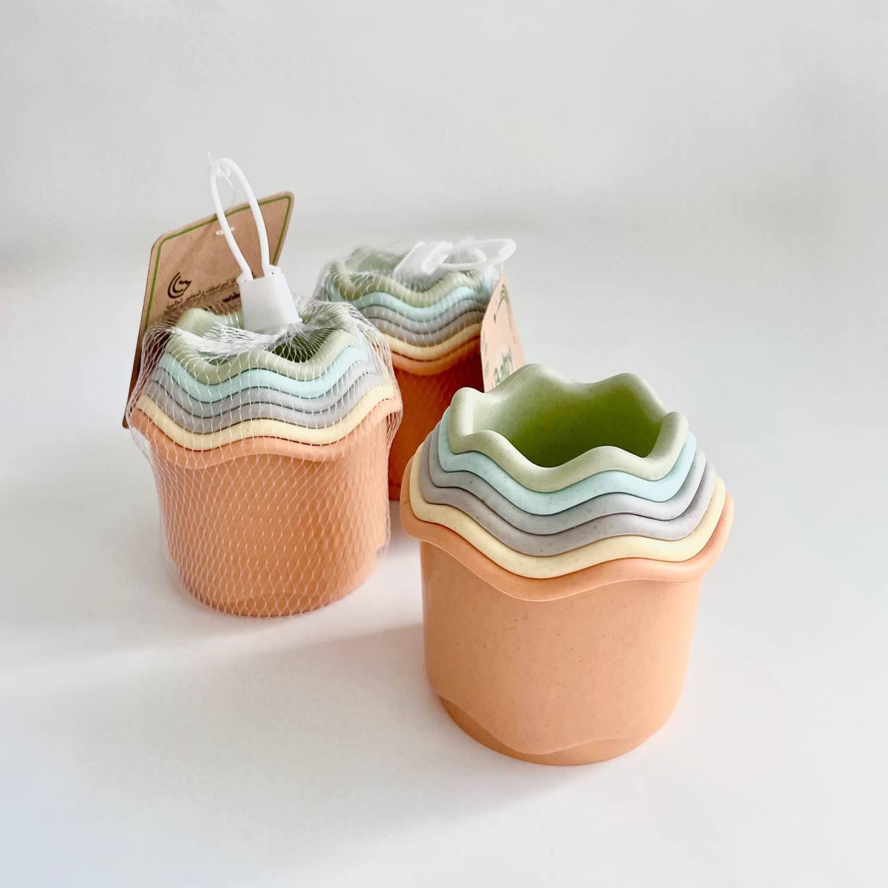 Набір відерець з тваринками (пастельні) пірамідка, пасочки, сортер, дитяча розвиваюча іграшка для ванної, фото 1