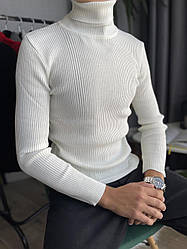 Чоловічий гольф-водолазка в рубчик однотонний демісезонний, розміри M, L, XL, XXL, білий, чорний, сірий, хакі