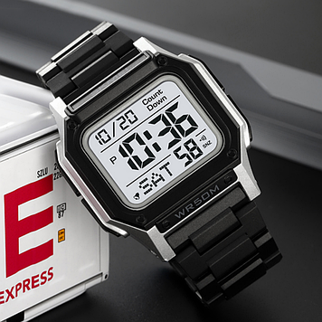 Годинник чорний чоловічий спортивний з підсвічуванням водонепроникний з будильником секундоміром таймер наручний Skmei