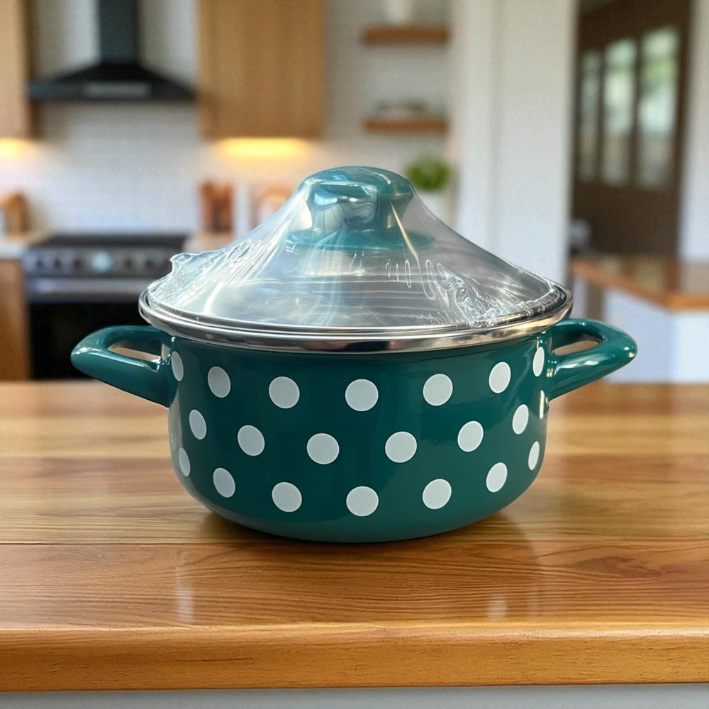 Каструля 1.5л зі скляною кришкою Горох на зеленому 2086 Metalac 387430