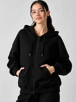 Кофта на блискавці тепла для дівчинки підлітка чорна