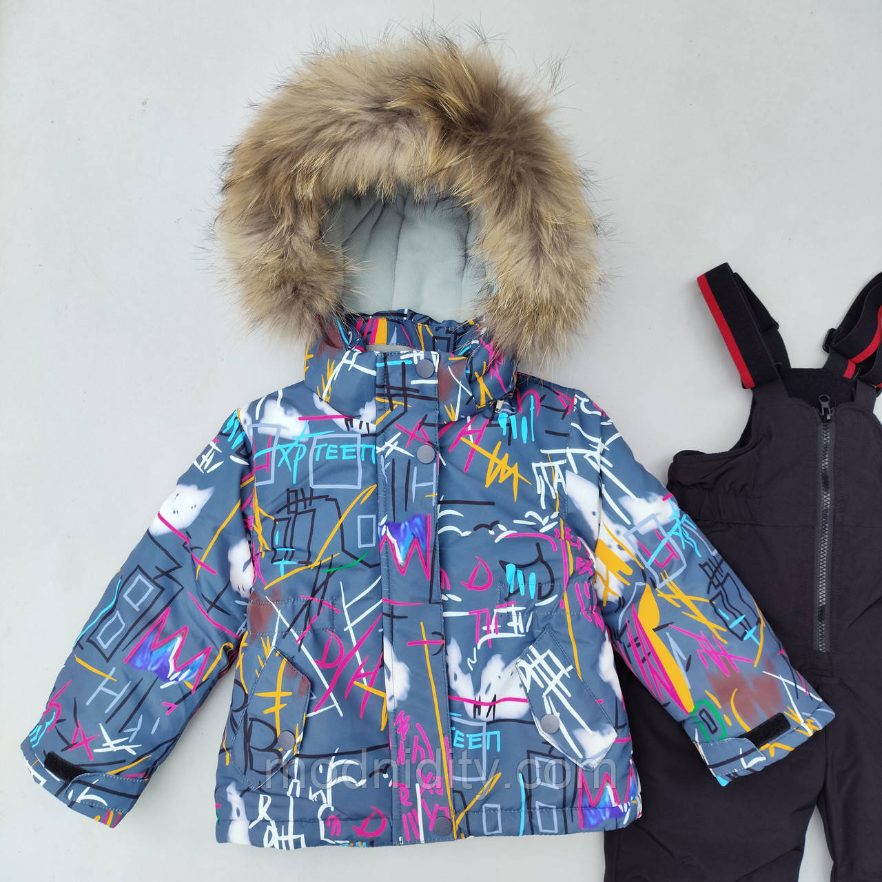 Зимовий дитячий комбінезон роздільний для дівчинки на 3 4 5 6 років "Дейзі" сірий термокуртка + напівкомбінезон, фото 1