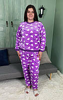 Піжама жіноча махрова тепла кофта з брюками тепла сердечки фіолетовий 44-56 р.