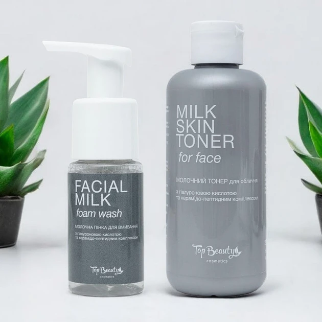 Молочний тонер для обличчя Top Beauty Milk Skin Toner 200 мл + пінка для вмивання 50 мл, фото 1