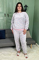 Плюшева піжама із сердечками жіноча махра тепла 44-56 р.