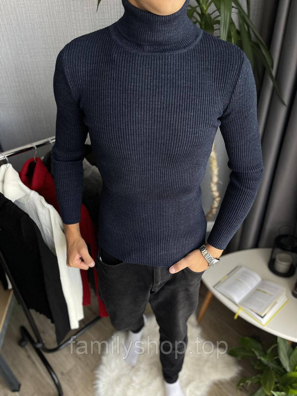 Чоловічий гольф-водолазка в рубчик однотонний демісезонний, розміри M, L, XL, XXL, білий, чорний, сірий, хакі, фото 1