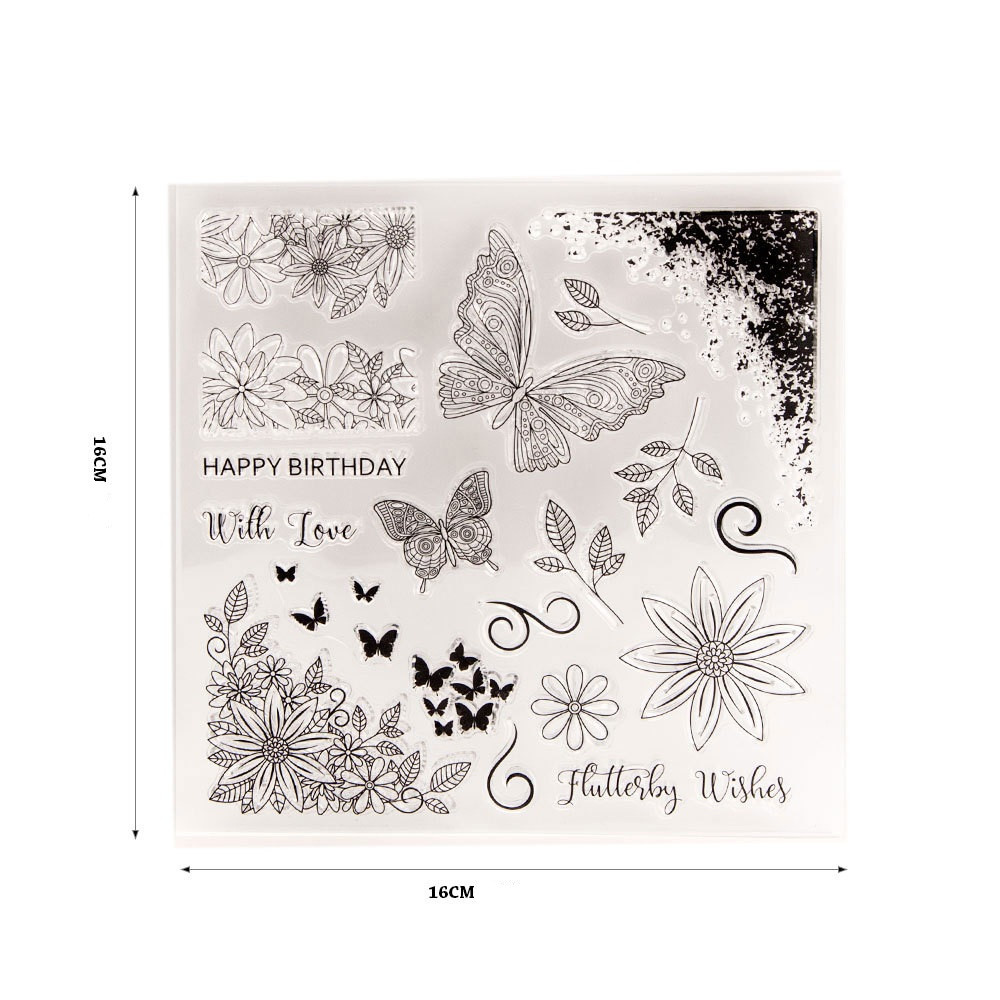 Набір силіконових штампів для скрапбукінгу Метелики і квіти CHT017, фото 1