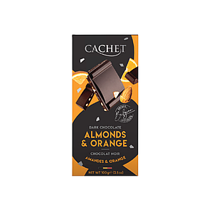 Шоколад Cachet чорний 57% з мигдалем та апельсином, 100г