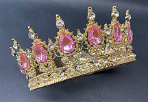 Корона  діадема золота з рожевими камінцями