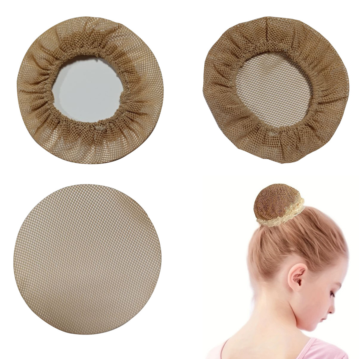 Сітка для волосся на гульку на пучок волосся d-10см для танців та гімнастики, бежева, фото 1