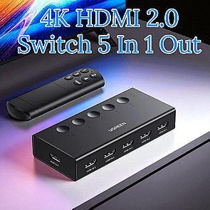 HDMI спліттер комутатор UGREEN CM568 (90512) 5 в 1 4K 60Hz для телевізора і монітора
