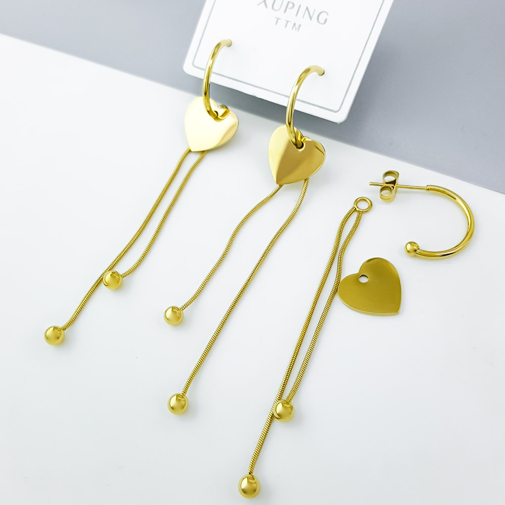 Сережки цвяшки Золоті Серця без каміння, нержавіюча сталь, stainless steel, 12К, фото 1