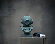 Гіпсовий бюст-скульптура "Шолом Водолаза" (синій античний), 45 см, фото 4