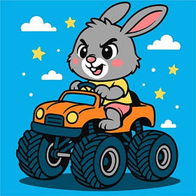 Набір для розпису по номерам 25*25см Заєць на машині KHO1309