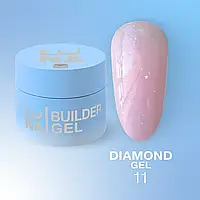 Гель Diamond Gel LunaMoon з блискітками №11 (Рожевий лід), вирівнювання та нарощування нігтів, 15 мл.
