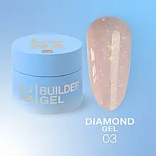 Гель Diamond Gel LunaMoon з блискітками №3 (Карамельний блиск), вирівнювання та нарощування нігтів, 15 мл.