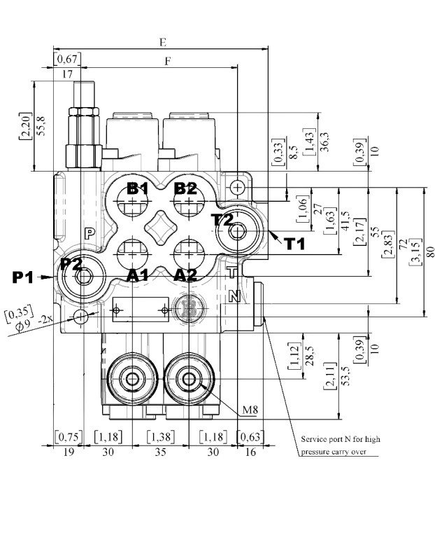 габаритні розміри гідророзподільника Z50 габаритні розміри розподільника Z50