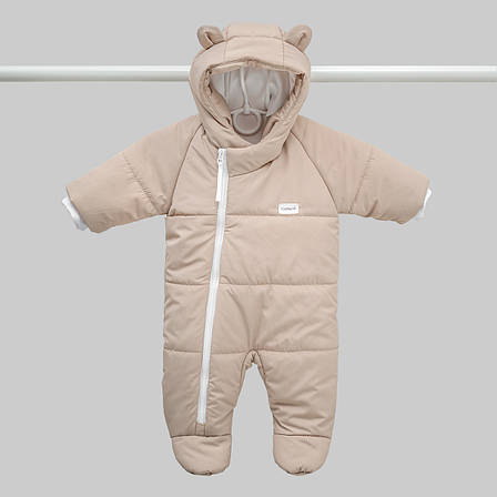 Дитячий демісезонний весняний велюровий комбінезон 0-12 міс с капюшоном для новонародженого 62 68 74 см, фото 1