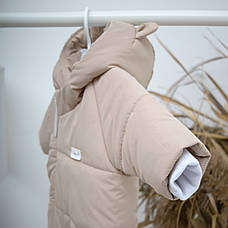 Дитячий демісезонний весняний велюровий комбінезон 0-12 міс с капюшоном для новонародженого 62 68 74 см, фото 3