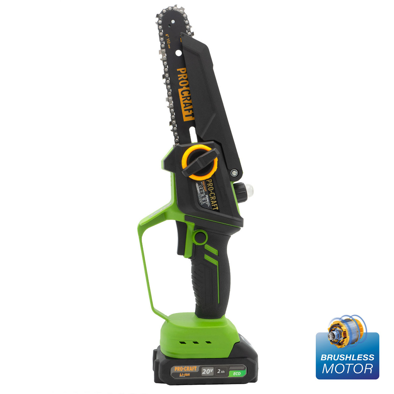 Акумуляторна міні-пила Procraft PKA46, 20 В, безщіткова, шини 6"/8", 4600 об/хв, 6 м/с, 1×АКБ 2.0 Ач, ЗП, фото 1