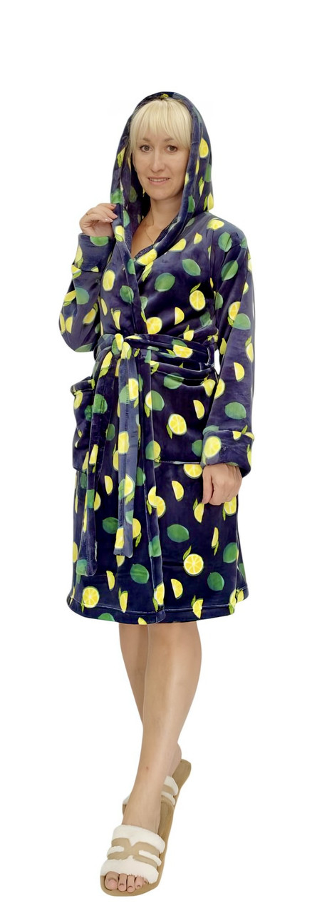 Махровий халат до коліна з капюшоном, фото 1