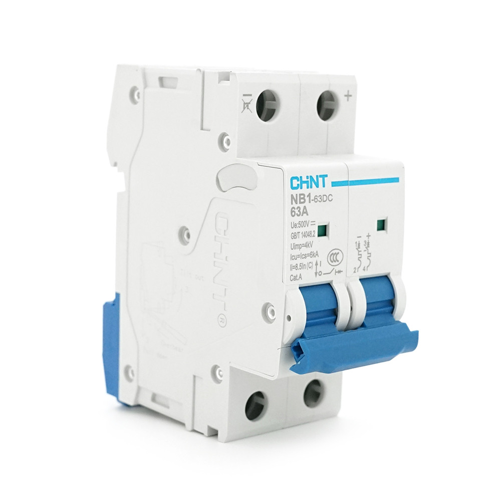 Автоматичний вимикач постійного струму CHNT NB1-63DC 2P C63 DC500V, 63A, 6kA, DIN, 86*36*49.5mm, фото 1