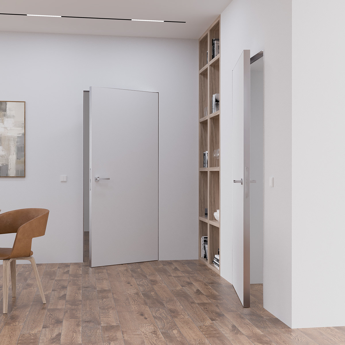 Міжкімнатні двері прихованого монтажу з алюміневим сірим торцем Smart Invisible ABWEHR (МЖД), фото 1
