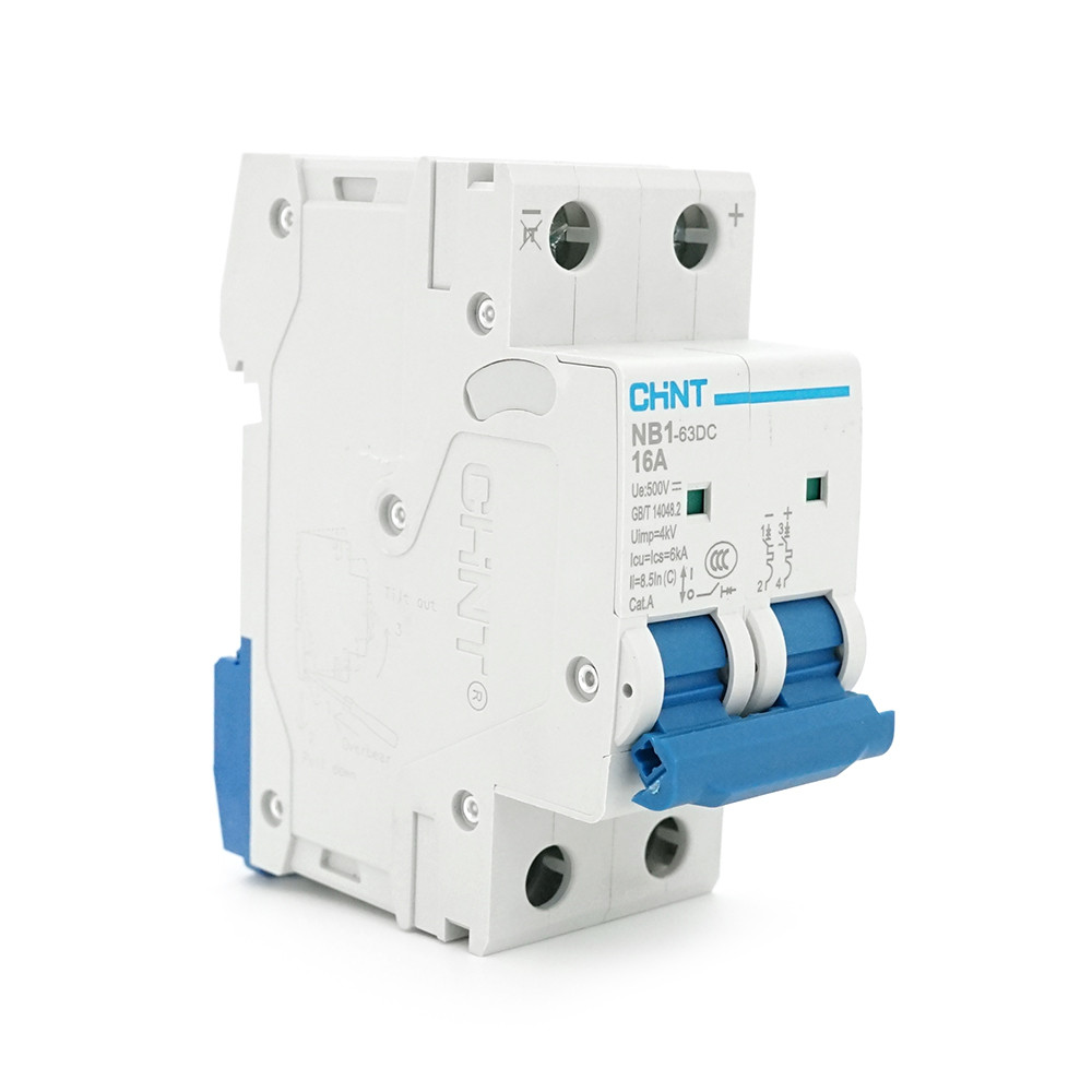 Автоматичний вимикач постійного струму CHNT NB1-63DC 2P C16 DC500V, 16A, 6kA, DIN, 86*36*49.5mm, фото 1