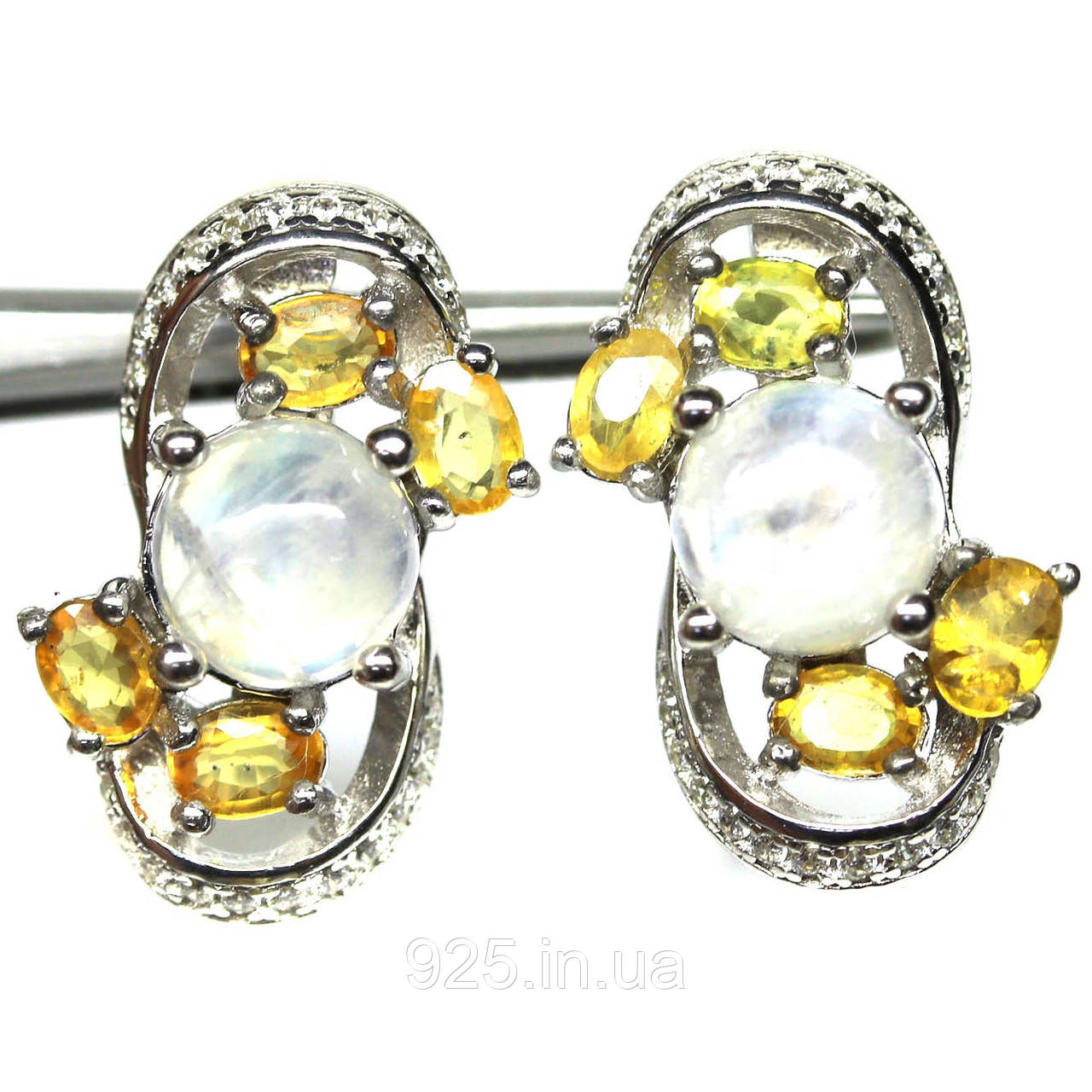 Сережки. Натуральний місячний камінь і сапфір. Срібло 925., фото 1