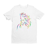 Футболка біла з оригінальним новорічним принтом "Райдужний силует коня" Push IT