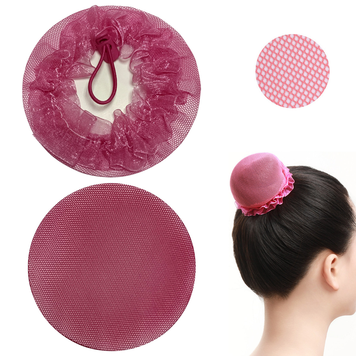 Сітка для волосся на гульку з мереживом та гумкою d-9см для гімнастики та танців, малинова, фото 1