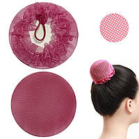 Сітка для волосся на гульку з мереживом та гумкою d-9см для гімнастики та танців, малинова