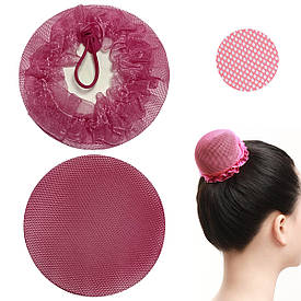 Сітка для волосся на гульку з мереживом та гумкою d-9см для гімнастики та танців, малинова