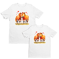 Футболки парні білі з оригінальним новорічним принтом "Закохані коні. Пара коней. horse Love" Push IT