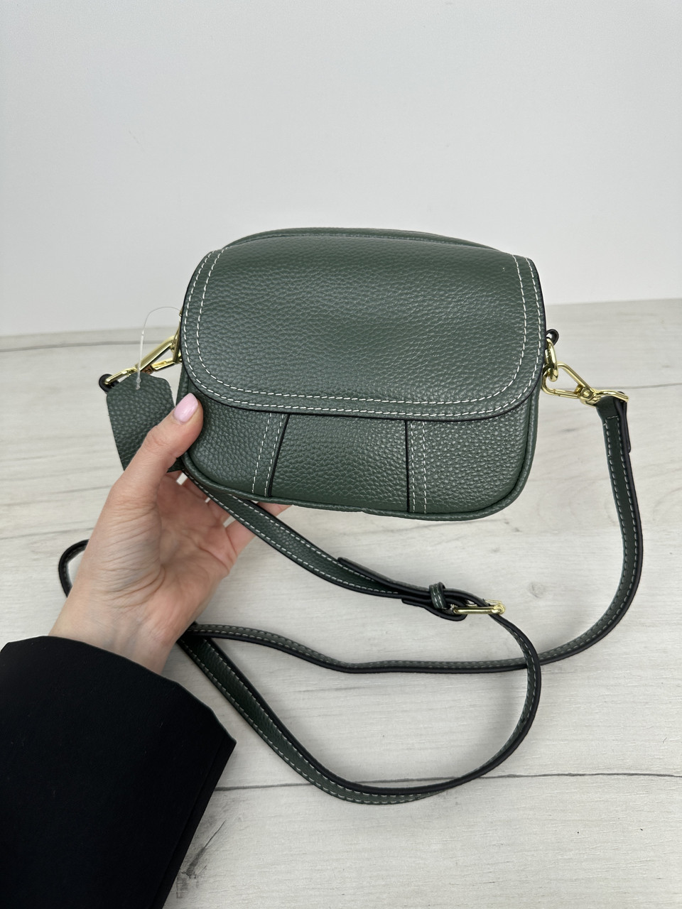 Шкіряна міні сумка з клапаном Золота фурнітура КТ-4117-S Зелена, фото 1