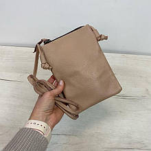 Шкіряна сумка для телефону на ремінці С02-КТ-3079 Темно-Бежева