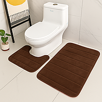 Набір 3D килимків у ванну кімнату з гумовим покриттям, 2шт "Лінії", Коричневий