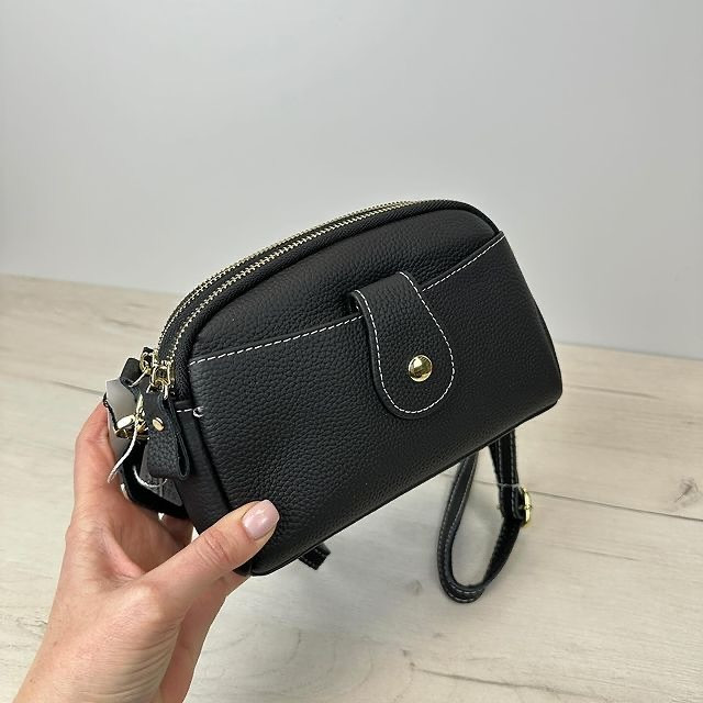 Міні шкіряна сумка на два відділення золота фурнітура С101-КТ-3048 Чорна, фото 1