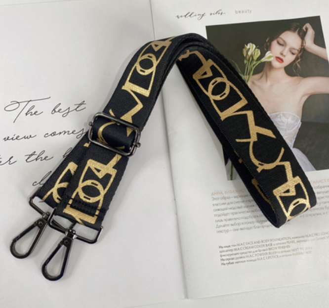 Ремінь для сумки, широкий текстильний ремінець на плече, темна фурнітура 1007 Чорний, фото 1