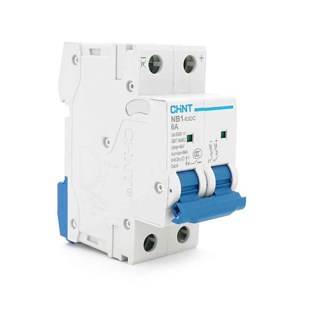Автоматичний вимикач постійного струму CHNT NB1-63DC 2P C6 DC500V, 6A, 6kA, DIN, 86*36*49.5mm, фото 1