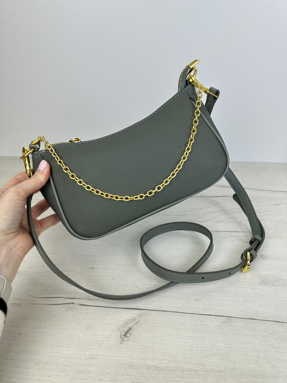Шкіряний клатч багет з ланцюжком С04-КТ-4289 Зелена, фото 1