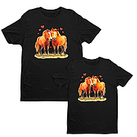 Футболки парні чорні з оригінальним новорічним принтом "Закохані коні. Пара коней. horse Love" Push IT