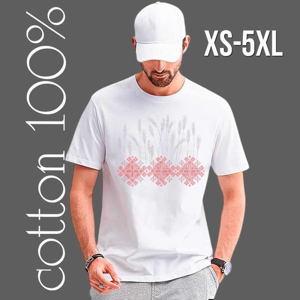 Футболка унісекс Stedman з принтом ОРНАМЕНТ З КОЛОСКАМИ XS біла, фото 1