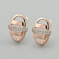 Сережки Модуль 55877 розмір 17х13 мм білі фіаніти вага 3.6 г позолота РО