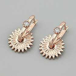 Сережки підвіски 55842 розмір 24х15 мм білі фіаніти вага 5.9 г позолота РО