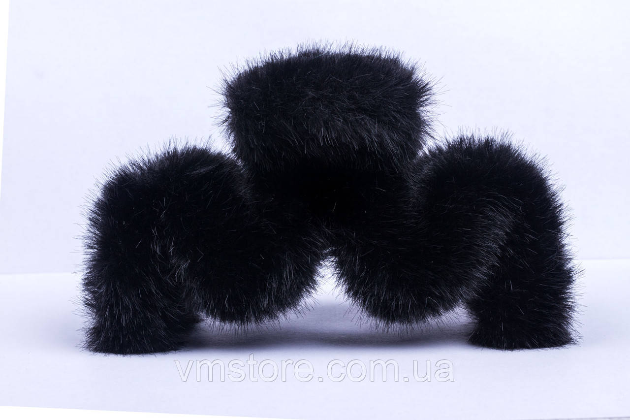 Краб хутряний, великий крабик для волосся, довжина 14 см, чорний, фото 1