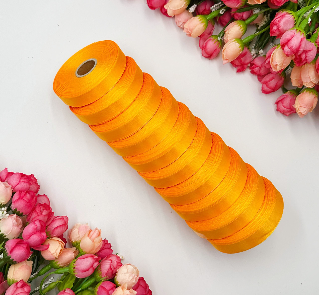 Атласна стрічка для рукоділля - 1,2см x 23 м (опт, 10 рулонів) / Помаранчевий, фото 1