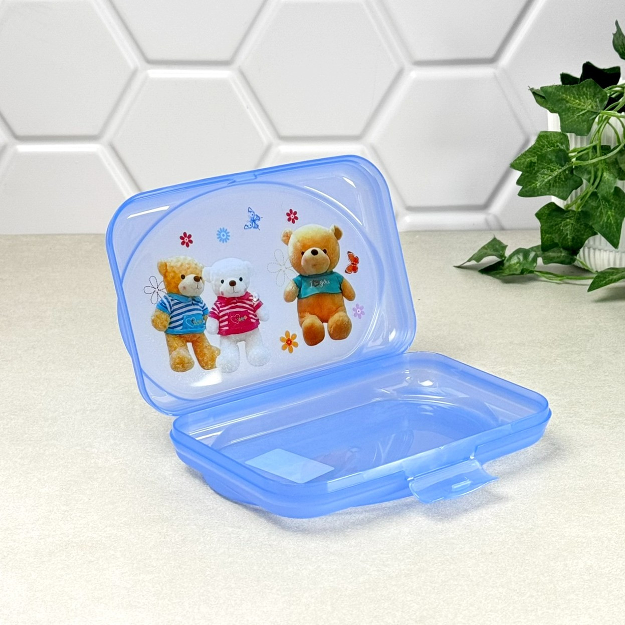 Бутербродниця пластикова прозора блакитна 18×11,5×4 см з малюнком