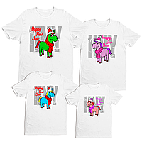 Футболки Фемілі Лук Family Look для всієї родини з новорічним принтом «Коні Happy New Year» Білий Push IT